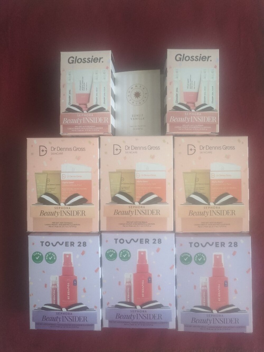 9 Pcs Sephora Dr Dennis Gross Tower 28 Glossier Summer Fridays Sunlit Vanilla